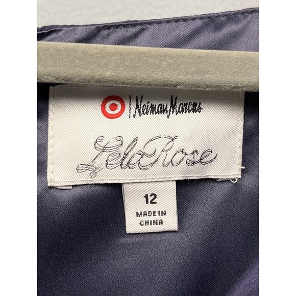 Nieman Marcus Target Lela Rose Dress 12 Silk Fit Flare Purple Floral Hi Lo Party - Picture 5 of 10